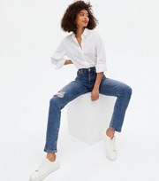 New Look Tall Blue Mid Wash Ripped Lift & Shape Jenna Skinny Jeans